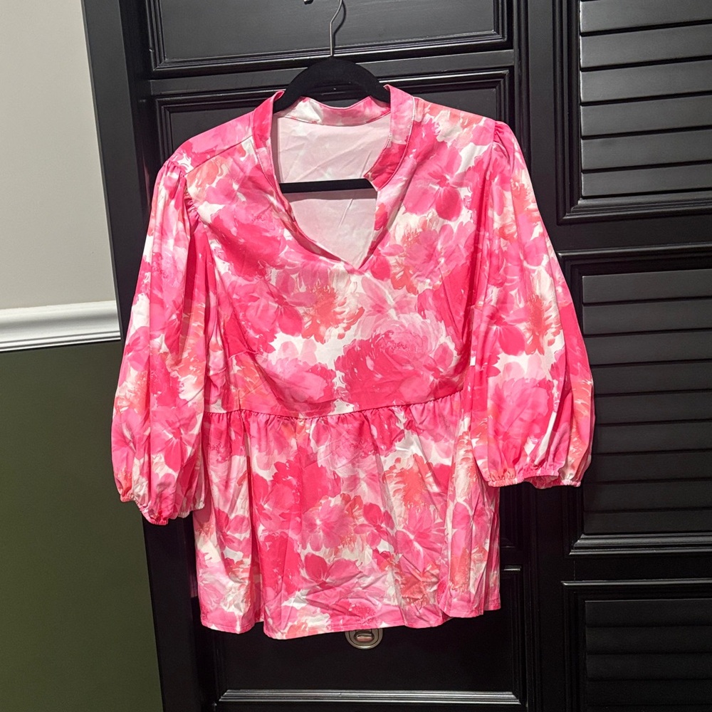SHEIN Curve Ladies, polyester, blouse, pink floral